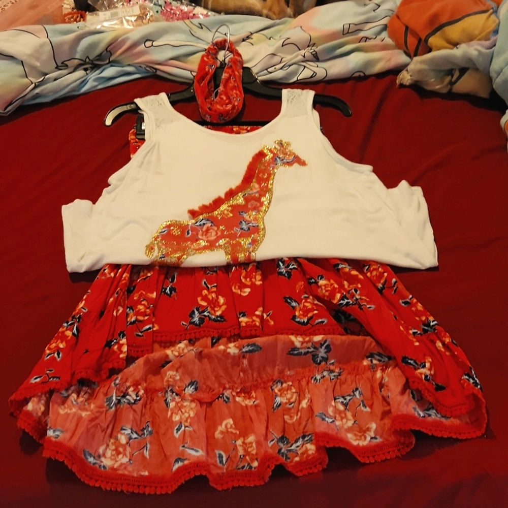 3pc justice outfit with matching headband and necklace